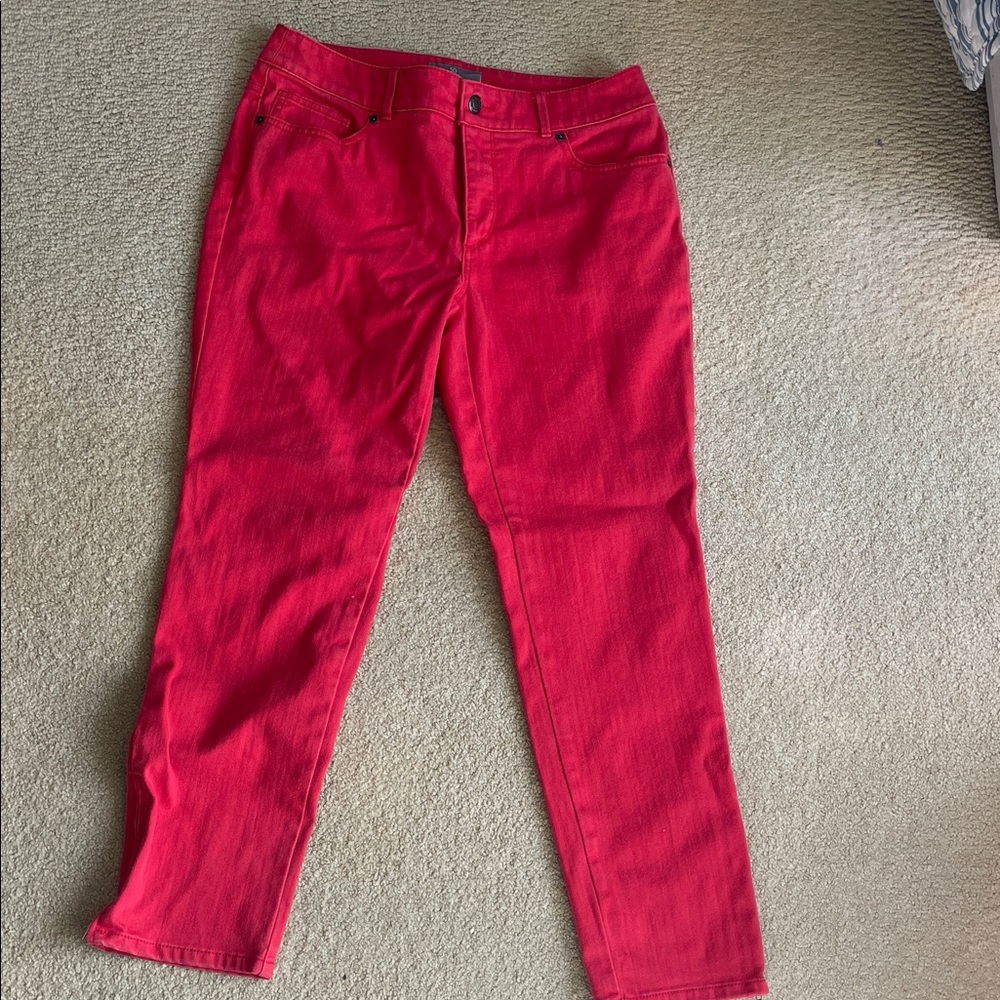Chicos Red Straight-Leg Capri Jeans